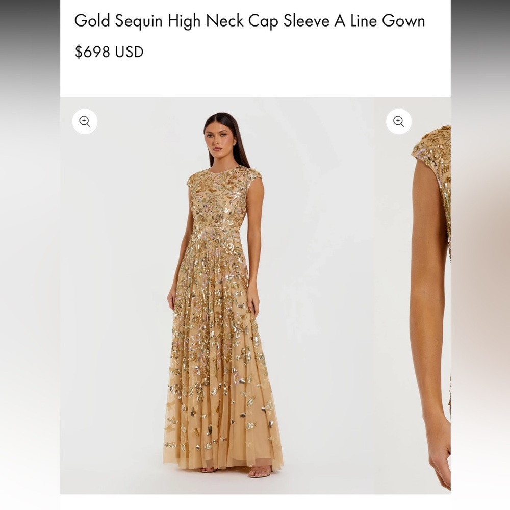 Mac Duggal Gold Sequin Cap Sleeve Maxi Dress